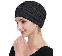 Berretto da donna in viscosa a turbante in pizzo morbido per dormire, nero, Taglia unica