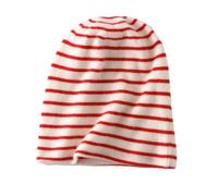 Berretto da donna leggero a righe caldo casual lavorato a maglia cashmere quattro stagioni Beanie, Rosso, Taglia unica