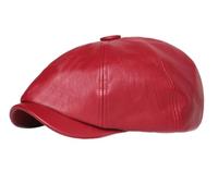 Berretto da giovanotto Unisex in PU, Berretto Ottagonale in Pelle, Berretto Artistico per Giovani, Circonferenza della Testa Regolabile 55-59 cm,Rosso,One Size Fits all