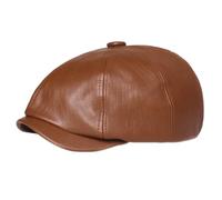 Berretto da giovanotto Unisex in PU, Berretto Ottagonale in Pelle, Berretto Artistico per Giovani, Circonferenza della Testa Regolabile 55-59 cm,Marrone,One Size Fits all