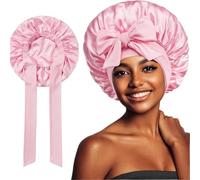 Berretto da notte donna in raso a tesa larga solido for la cura dei capelli for Uomo unisex per Home(Pink)