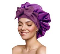 Berretto da notte donna in raso a tesa larga solido for la cura dei capelli for Uomo unisex per Home(Purple)