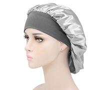 Berretto da notte elastico e confortevole da donna, in seta, for dormire, for dormire, for signora, cappello da notte, cuffia for capelli, cuffia da doccia, cofano in raso (Color : Silver)