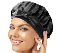 Berretto da notte in seta - 100% Mulberry in seta traspirante e regolabile Cappellino da notte da donna antiscivolo per capelli lisci e per capelli ricci con fascia elastica Turbante in raso di seta