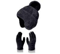 Berretto da piscina per bambini Warm Cute Wool Hat Scarf Gloves Three Pieces Winter Knit Cap Screen Mittens Scarves Set da uomo con bordo largo, Le Noir, Taglia Unica