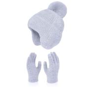 Berretto da piscina per bambini Warm Cute Wool Hat Scarf Gloves Three Pieces Winter Knit Cap Screen Mittens Scarves Set da uomo con bordo largo, grigio, Taglia Unica