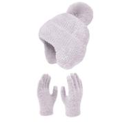 Berretto da piscina per bambini Warm Cute Wool Hat Scarf Gloves Three Pieces Winter Knit Cap Screen Mittens Scarves Set da uomo con bordo largo, beige, Taglia Unica