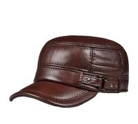 Berretto da uomo invernale in vera pelle cappello piatto cappello militare elegante uomo berretto da baseball vintage britannico in pelle bovina cappello caldo, Giallo marrone, L