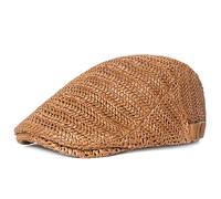 Berretto di paglia per donne e uomini, cappello estivo da spiaggia in rete Ivy Cabbie piatto tinta unita cappello da sole regolabile cappello di paglia da guida, Marrone, Taglia unica