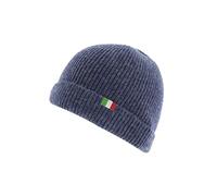 Berretto in 100% Lana Merino con la Bandiera Italiana. Produzione Artigianale. Realizzato a Mano. Berretto Uomo. Berretto Donna. Berretto di Lana a Maglia. (Blu)