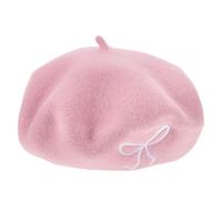 Berretto in lana rosa da donna dal design chic con fiocco, ideale per l'autunno