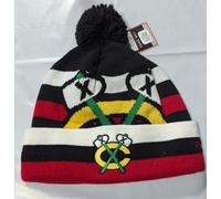 Berretto In Maglia Chicago Blackhawks Da Inverno Con Logo Grande A Cuffia Nuovo