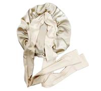 Berretto in seta di gelso Berretto in seta da notte Berretto con nodo a fiocco Berretto rotondo Berretto for la cura dei capelli da donna Berretto largo elastico Avvolgere i capelli 19 Momme(Beige)