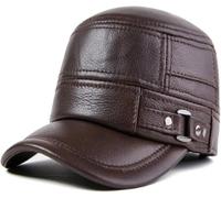 Berretto in Vera Pelle da Uomo, Berretto Piatto, Cappello Militare dell'Esercito, Elegante Berretto da Baseball da Uomo, Cappelli in Pelle di Vacchetta Vintage Britannici, Dark Brown, L