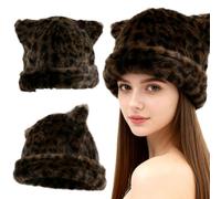 Berretto Invernale con Leopardata Orecchie di Gatto, Caldo Berretto Invernale Pelosi, Cappello Lavorato a Maglia con Orecchie di Gatto, Cappello di lana ricamato, cappello freddo, cappello - B