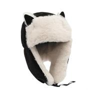 Berretto invernale con orecchie a forma di gatto, lavorato a maglia, per donne e ragazze, per attività all'aperto, cappello extra largo da uomo, Nero , Taglia unica
