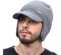 Berretto Invernale con Visiera e paraorecchie per Uomo e Donna, Set di Cappello in Pile per attività all'aperto, Beanie Grigio, Taglia Unica