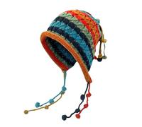 Berretto invernale da donna a righe colorate - Arcobaleno fatto a mano all'uncinetto con pompon e nappa, cappello lavorato a maglia, comodo berretto invernale caldo alla moda accessorio per il freddo,
