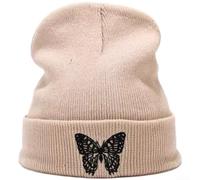 Berretto invernale da donna con ricamo a farfalla, caldo berretto invernale in maglia con morbida miscela di lana, unisex, tinta unita con teschio per la stagione fredda, copricapo casual alla moda