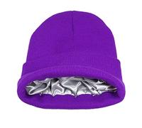 Berretto invernale da donna foderato in raso, lavorato a maglia, con risvolto, fodera in seta, spesso e caldo, Cuffed-viola scuro, Taglia unica