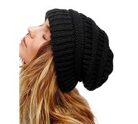 Berretto invernale da donna, foderato in raso, lavorato a maglia, per uomo, con fodera in seta spessa e morbida, caldo cappello - nero - Taglia unica