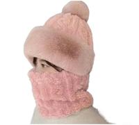 Berretto invernale da donna in jacquard, con scaldacollo e copriorecchie, maschera antivento ispessita, in acrilico, elastico, per passamontagna per il freddo, sci all'aperto (rosa)