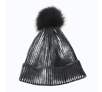 Berretto invernale e autunnale chic, con pompon e teschio metallizzato lucido,