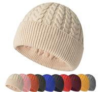 Berretto Invernale in Maglia da Donna Uomo Miki Hat Swag in Maglia Trawler Beanie Hat Unisex Grossa in Maglia Unita Cappello a Maglia Moda Arrotolato Bordo Beanie Watch cap,Bianco