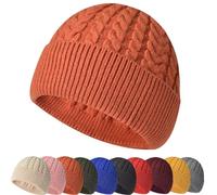 Berretto Invernale in Maglia da Donna Uomo Miki Hat Swag in Maglia Trawler Beanie Hat Unisex Grossa in Maglia Unita Cappello a Maglia Moda Arrotolato Bordo Beanie Watch cap,Arancione