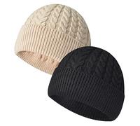 Berretto Invernale in Maglia da Donna Uomo Miki Hat Swag in Maglia Trawler Beanie Hat Unisex Grossa in Maglia Unita Cappello a Maglia Moda Arrotolato Bordo Beanie Watch cap,Nero + Bianco