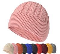 Berretto Invernale in Maglia da Donna Uomo Miki Hat Swag in Maglia Trawler Beanie Hat Unisex Grossa in Maglia Unita Cappello a Maglia Moda Arrotolato Bordo Beanie Watch cap,Rosa