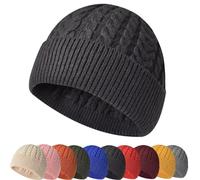 Berretto Invernale in Maglia da Donna Uomo Miki Hat Swag in Maglia Trawler Beanie Hat Unisex Grossa in Maglia Unita Cappello a Maglia Moda Arrotolato Bordo Beanie Watch cap,Grigio Scuro