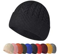 Berretto Invernale in Maglia da Donna Uomo Miki Hat Swag in Maglia Trawler Beanie Hat Unisex Grossa in Maglia Unita Cappello a Maglia Moda Arrotolato Bordo Beanie Watch cap,Nero