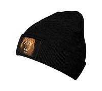 Berretto invernale lavorato a maglia con leone africano, da donna, con animali, spesso, morbido e caldo, per il freddo, Nero, taglia unica