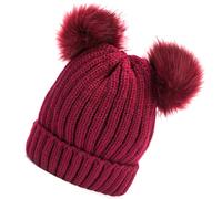 Berretto invernale lavorato a maglia grosso da donna con doppia pomata in