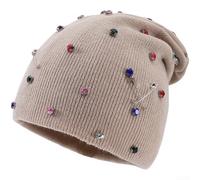 Berretto lavorato a maglia, cappello invernale alla moda con spilla di strass, caldo e sciolto protezione per le orecchie per le donne (beige)