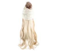 Berretto Parrucca Beanie con Chioma Lunghi Ondulati per Donne | Colore Bianco con Ciocche Bionde Rimovibili, Effetto Realistico e Materiale Confortevole