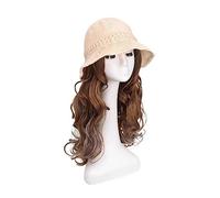 Berretto per parrucca Cappello da donna Cappelli da sole estivi Cappello da pescatore bianco con parrucchino Parrucca for donna Cappellino a forma di onda for capelli finti Ragazze Cappello parrucca(A