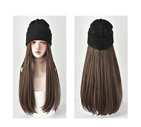 Berretto per parrucca Parrucche sintetiche lunghe e dritte con cappelli lavorati a maglia for ragazza Womem Parrucche belle e calde for cappello Parrucca for berretto autunno inverno lavorato a maglia