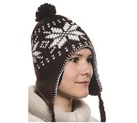 Berretto Peruviano Chullo ch'ullu con Pompon Unisex Uomo/Donna Colori a Scelta, marrone, Taglia unica