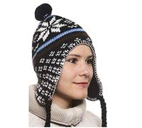 Berretto Peruviano Chullo ch'ullu con Pompon Unisex Uomo/Donna Colori a Scelta, Nero , Taglia unica