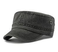 Berretto Piatto, Cappelli Militari da Uomo, Cappello da Cadetto a Tesa Corta in Cotone Lavato Nero, Berretto da Pattuglia Leggero e Traspirante, Parte Superiore Piatta Regolabile per Gli Sport Estivi