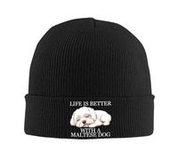 Berretto Running Life Is Better with A Maltese Dog Unisex Caldo Cappello Lavabile Berretto Beanie per Sci Uomo attività