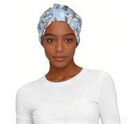 Berretto turbante pre-legato con stampa di cincillà e luna, leggero, elegante copricapo per donne che dormono