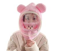 Berretto Uomo - Scaldacollo Invernale Antivento Termico Rimovibile con Cappuccio Ricamato A Forma di Orso per Adulti (One Size)