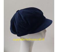 BERRETTONE CAPPELLO VELLUTO LISCIO BLU MADE IN ITALY