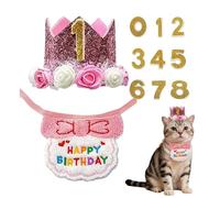 Berriphonia Decorazioni per compleanno cane,Bavaglino, collare e cappello regolabili con numero | Decorazioni per Compleanno per Animali Domestici - Per foto adozione gatti, piccoli animali, casa e