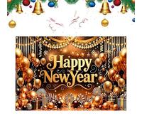 Berriphonia Happy New Year - Banner di palloncini dorati stampati 2D - 99,1 x 149,9 cm Decorazioni da parete Happy New Year 2026 - per fotografia, compleanno, studio, terrazzo, interni