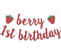Berry, striscione per il primo compleanno, decorazione per il primo compleanno a forma di fragola, decorazione per baby shower, divertente bacca di benvenuto per baby party forniture rosso glitter