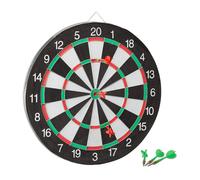 Relaxdays Bersaglio con Freccette, Tabellone Double Face, Diametro 43 cm, 6 Darts, Gioco Classico Dartboard, Nero Bianco